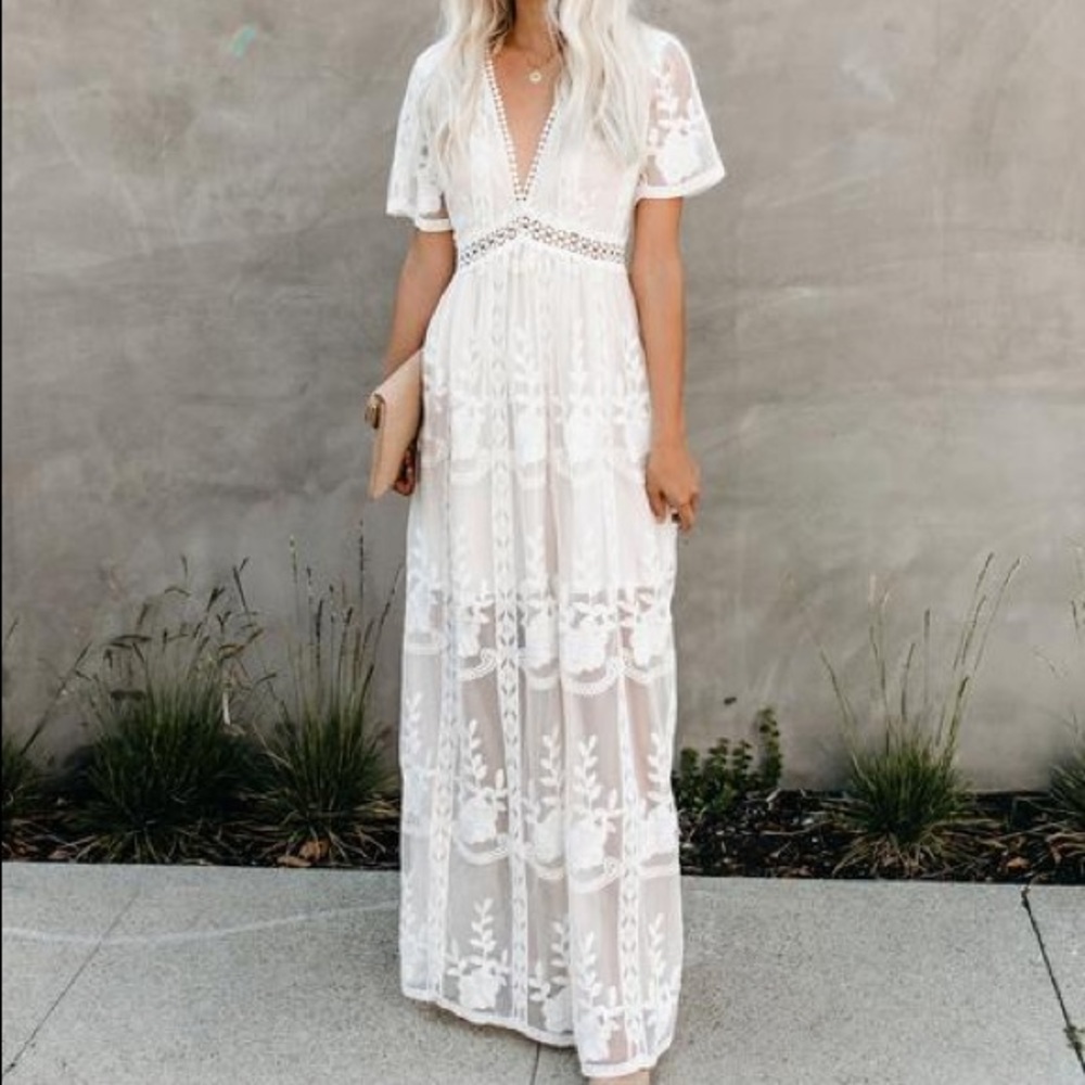 VICI The Day We Met White Lace Maxi Dress Size Extra Small